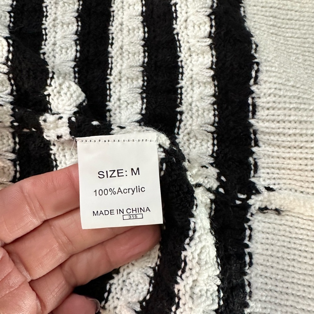 Black & Cream Striped Knit Button Front Sweater Vest cardigan Dress festival M - Picture 5 of 5